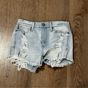 Mudd Light Wash Distressed Jean Shorts with Lace